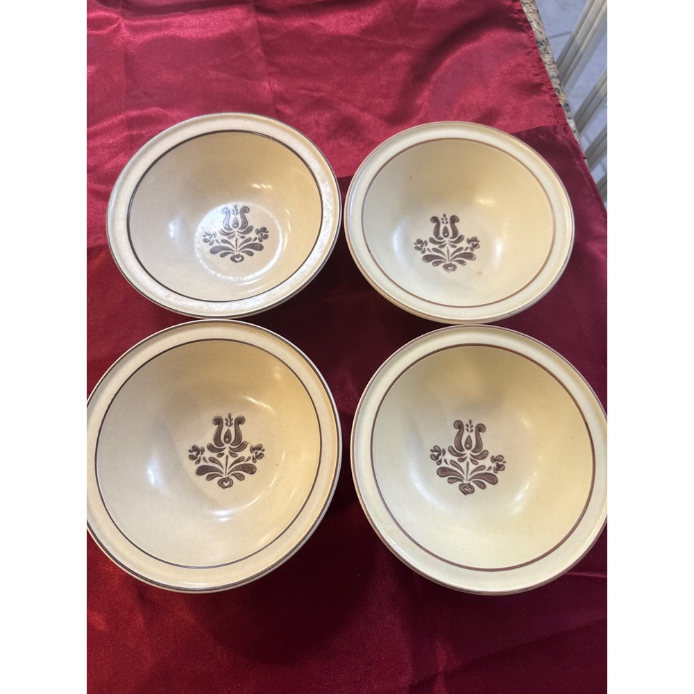 Pfaltzgraff Village Cereal Bowls Set of 4‎ Brown Floral Stoneware USA 6.25 Inch